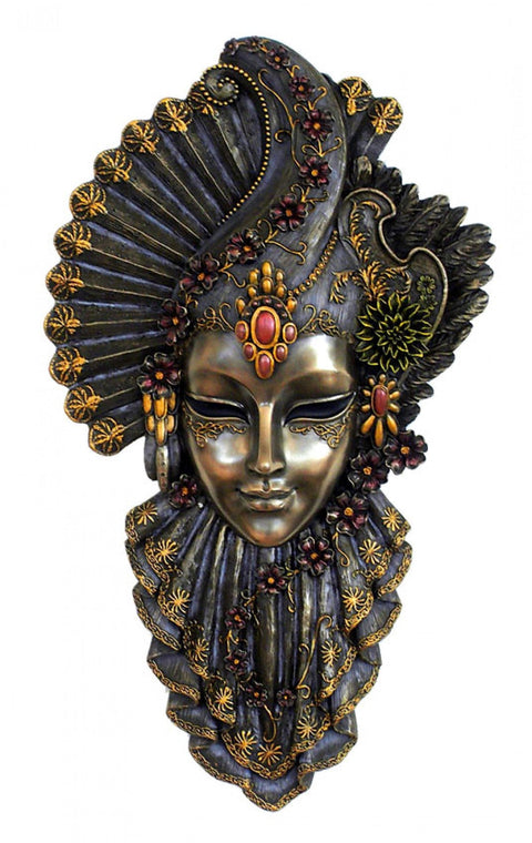 Italfama Venetian Carnival Mask Resin Decor Bronze Tone 18x32cm Italy