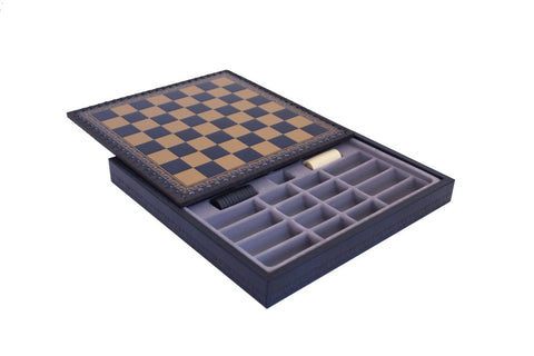 Italfama Gold Blue Faux Leather Chess Board with Storage 28cm Italy