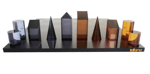 Italfama Acrylic Chess Set, Geometric Pieces, Black/Orange, 30x30cm, Luxury Box