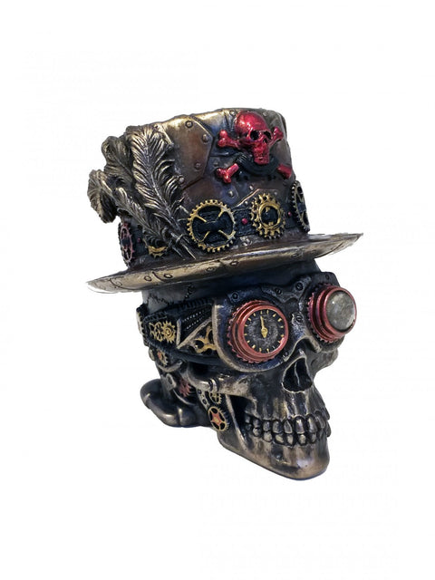 Steampunk Skull Statue with Top Hat Bronze Resin 10cm by Italfama