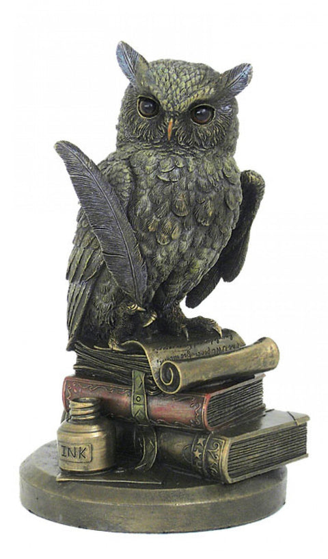 Italfama Owl on Books Statue, Bronze Finish Resin, 22cm Handmade Decor Gift