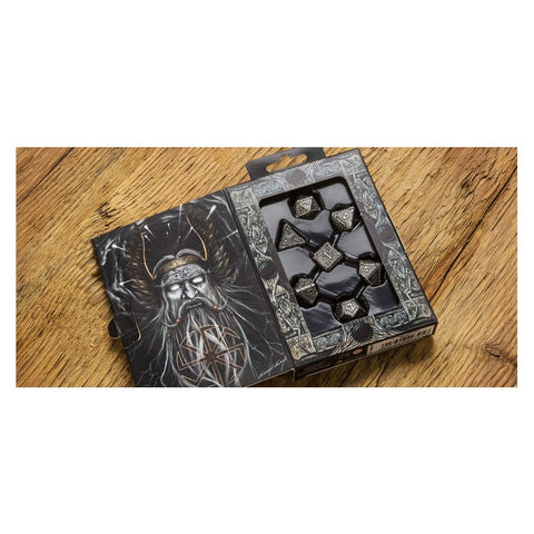 Metal Svetovid Polyhedral Dice Set Silver Black Q Workshop RPG