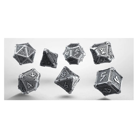 Metal Svetovid Polyhedral Dice Set Silver Black Q Workshop RPG
