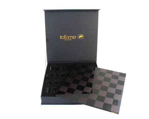 Italfama Acrylic Chess Set, Geometric Pieces, Black/Orange, 30x30cm, Luxury Box