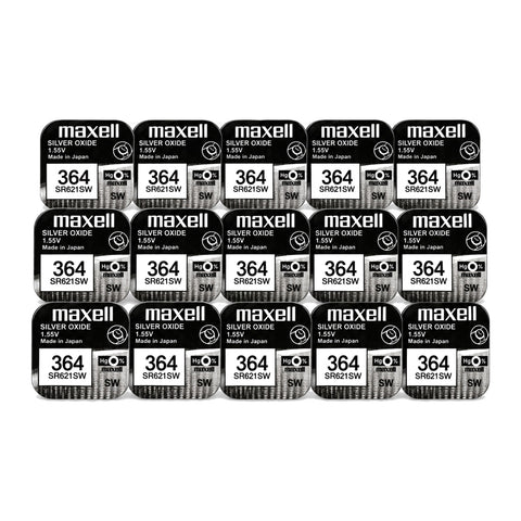 15x Maxell 364 363 SR621SW Watch Batteries Silver Oxide 1.55V Value Pack