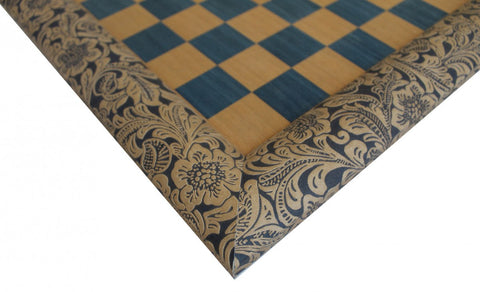 Italfama Handmade Blue Wood & Faux Leather Chess Board 39x39cm, 3.5cm