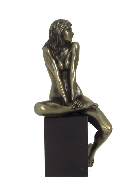 Bronze Resin Nude Woman Statue on Black Cube, 20cm, Italfama Italy