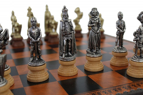 Italfama Mary Stuart Chess, Metal/Wood Gold-Silver, Leather Board, 3-in-1