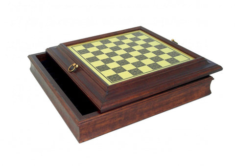 Italfama Wooden Chess Board Brass Effect with Storage 38x38cm