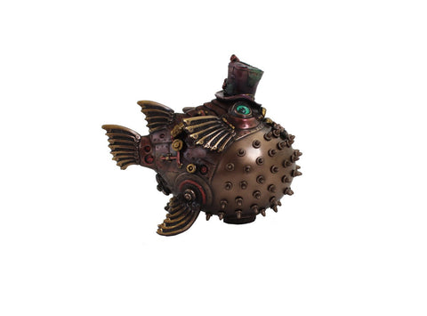 Italfama Bronze Resin Puffer Fish Statue Figurine Home Decor 15x9x12cm