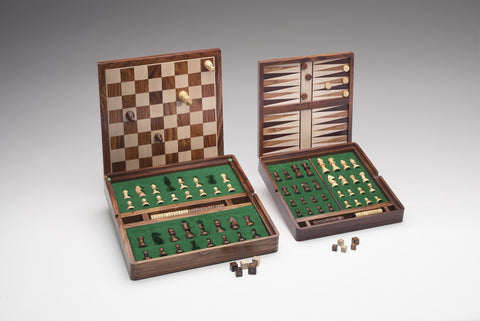 Italfama Magnetic Wooden Chess Checkers & Backgammon Set 37x37cm