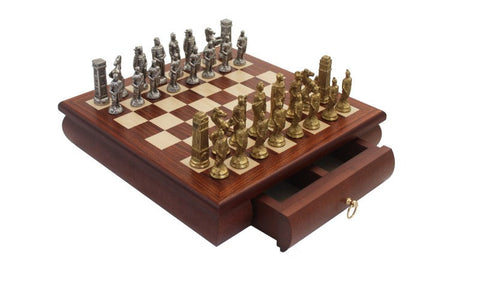 Italfama Romans vs Barbarians Metal Chess Set with Mahogany Board