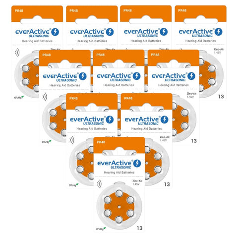 60x Everactive Size 13 PR48 Hearing Aid Batteries 1.45V Zinc Air