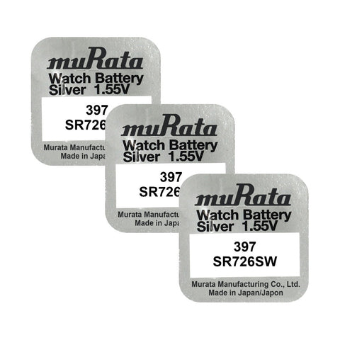 3x Murata 397 SR726SW Silver Oxide Watch Battery 1.55V Made in Japan