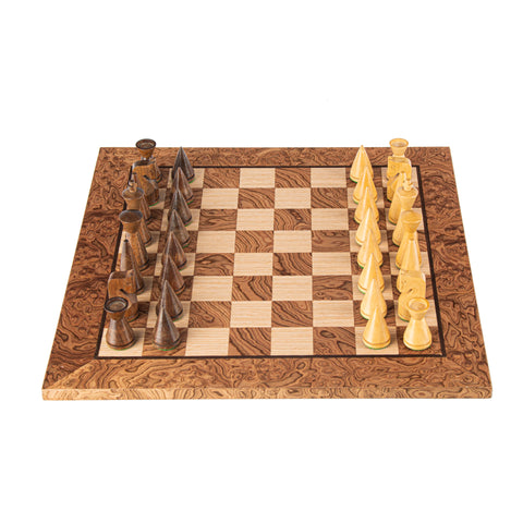 Walnut Burl Chess set 40x40cm with Modern Style Chessmen Manopoulos