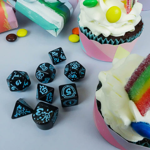 Q-Workshop 20th Anniversary My Very First Dice Set Shimmer Black Turquoise