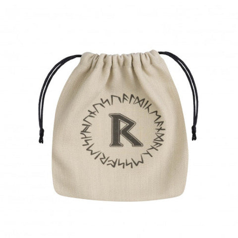 Q-Workshop Runic Raido Dice Bag Beige Black Cotton for RPG Dice