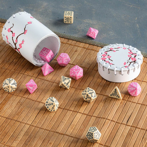 Japanese Cherry Blossom Leather Dice Cup White Multicolor by Q-Workshop