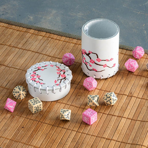 Japanese Cherry Blossom Leather Dice Cup White Multicolor by Q-Workshop
