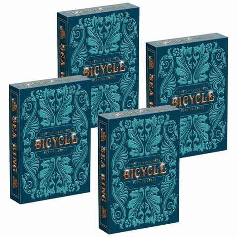 4x Bicycle Sea King Playing Cards Deck Poker Magic Blue Made in USA
