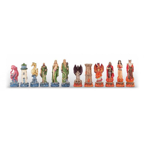 Italfama Water vs Fire Resin Chess Pieces Set, 8cm King, Hand Painted