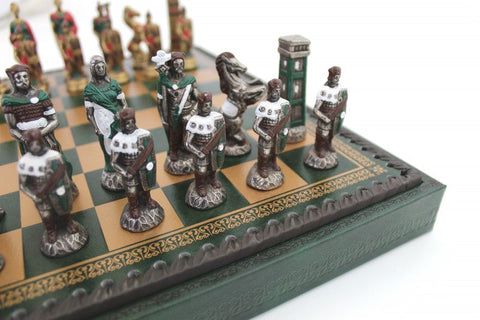 Italfama Romans vs Barbarians Metal Chess Set, Faux Leather Board, 3-in-1