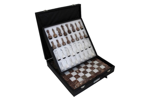 Italfama Pink & White Marble Chess Set 30cm Board with Leather Case Handmade