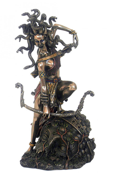 Medusa Bronze Resin Statue 27cm Greek Mythology Decor by Italfama Italy