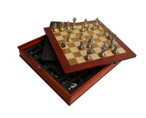 Italfama Roman Chess Set with Wooden Board, Gold & Silver Metal Pieces, Italy