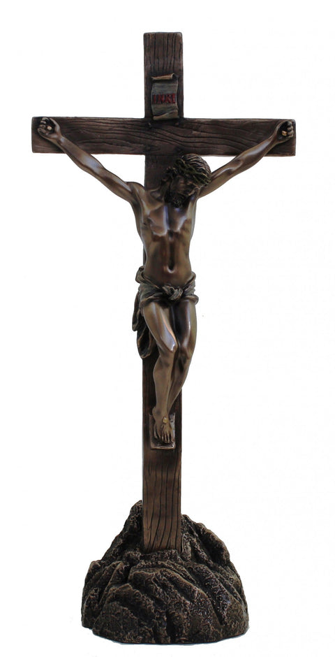 Italfama Crucifix Statue Bronze Resin 34cm Wall Hanging or Stand, Italy