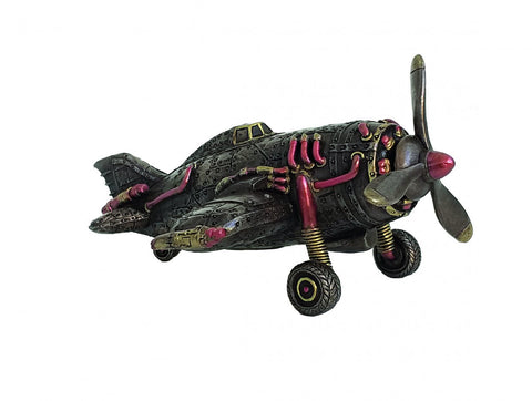Steampunk Airplane Statue, Resin Bronze, 17x13x8 cm, Made in Italy