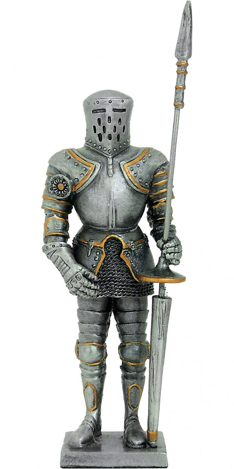 Italfama Pewter Medieval Knight with Spear Figurine, Hand-Painted, 13cm Italy