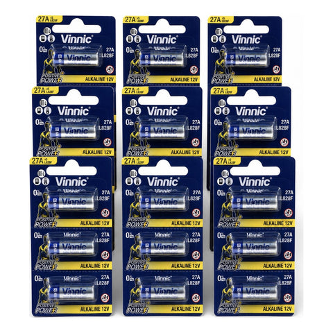 9x Vinnic 27A 12V alkaline 5-battery blister packs - 45 batteries total