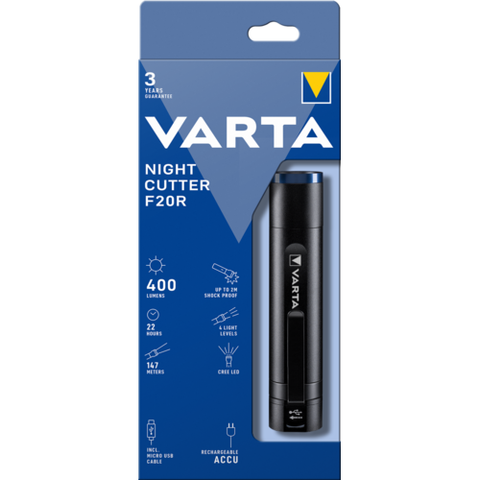 Varta Night Cutter F20R Rechargeable LED Flashlight 400 Lumens USB