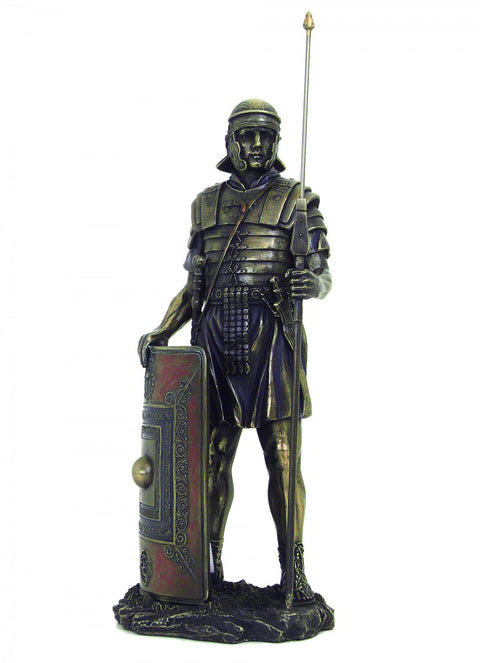 Roman Soldier Statue 36cm Resin Bronze Finish with Shield - Italfama Italy