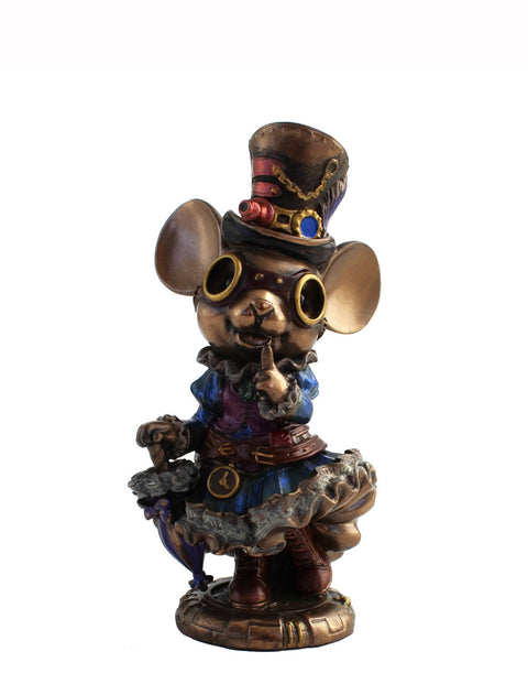 Steampunk Mouse Figurine 14cm Bronze Finish Resin Decor by Italfama