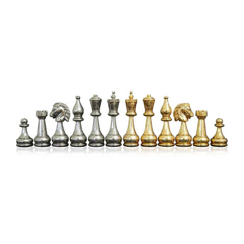 Italfama Luxury Gold & Silver Metal Chess Set with Elm Wood Board Drawer