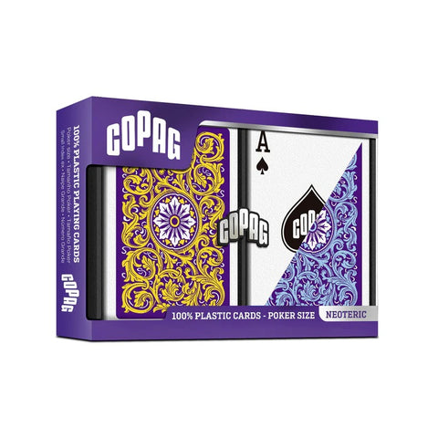 Copag 100% Plastic Poker Playing Cards Double Deck Regular Index Violet/Blue/Yellow