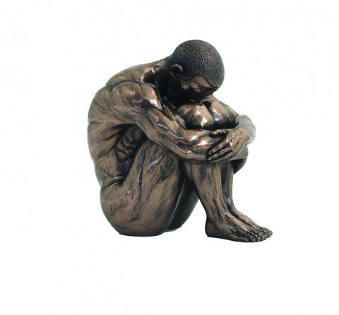 Italfama Bronze Resin Seated Male Gymnast Statue Modern Art Decor 17cm