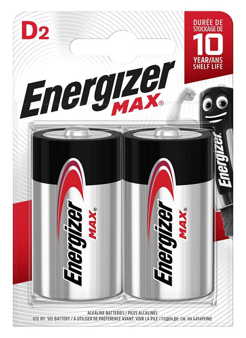 2x Energizer Max D Alkaline Batteries LR20 1.5V Long Lasting Power