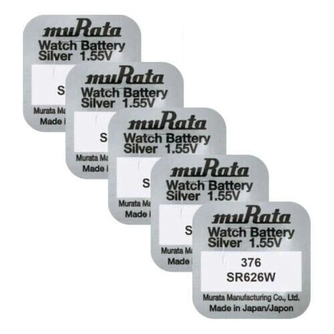 5x Murata 376 SR626W Silver Oxide 1.55V Watch Button Cell Batteries