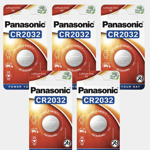 5x Panasonic CR2032 3V Lithium Coin Cell Batteries Blister Pack