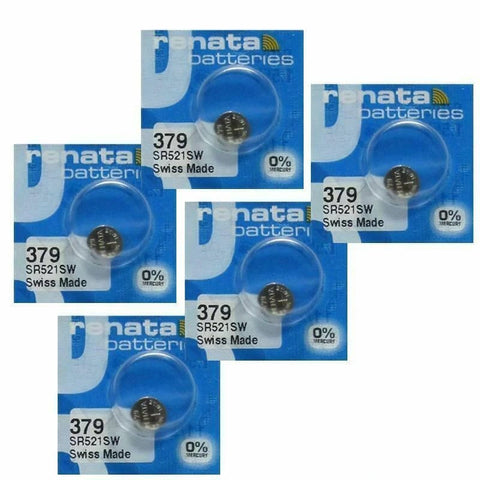 5x Renata 379 SR521SW 1.55V Silver Oxide Watch Batteries Swiss Made