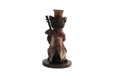 Steampunk Cat Playing Bass Guitar Statue, 13cm Bronze Resin, Italfama