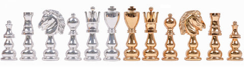 Italfama Brass Chess Set Gold Silver Pieces & Elm Wood Board 60cm Italy