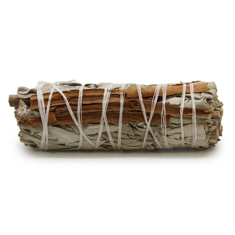 White Sage & Cinnamon Smudge Stick 10cm Cleansing Incense Bundle Made in Mexico