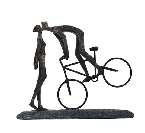 Italfama Bronze Resin Cyclist Kiss Sculpture Modern Italian Home Decor