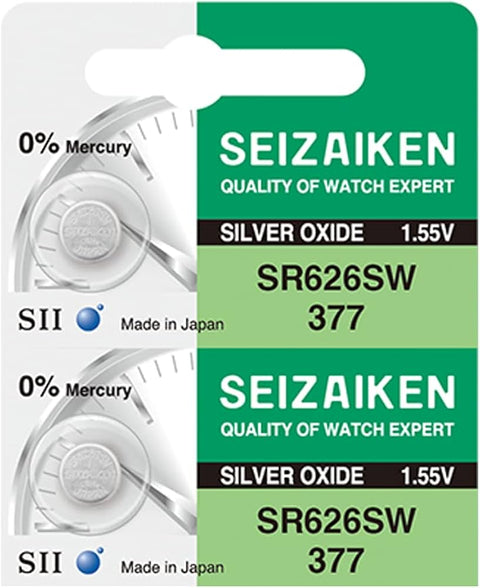 2x Seiko Seizaiken 377 376 SR626SW SR66 Silver Oxide Watch Batteries