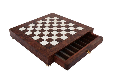 Italfama Elm Wood Chess Board 42x42cm with Storage Drawer, Made in Italy
