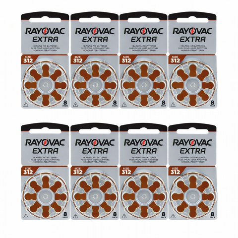 64x Rayovac Extra 312 Batteries PR41 Zinc Air 1.45V Long exp.